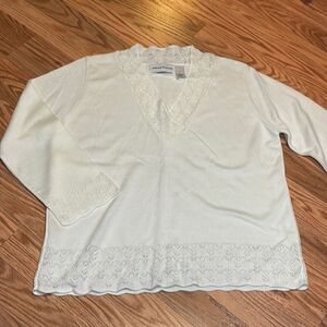 Alfred Dunner Sweater, Ivory, 3/4 Sleeve, Small